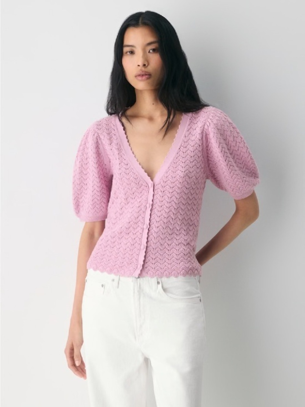 Like New 💖Wilfred Light Pink Puff-Sleeve V-Neck Knit Cardigan
